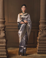 Black Brocade Saree with Silver & Gold Zari