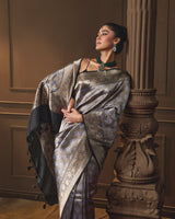 Black Brocade Saree with Silver & Gold Zari