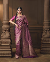Purple Brocade Silk Meenakari Saree