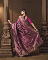 Purple Brocade Silk Meenakari Saree