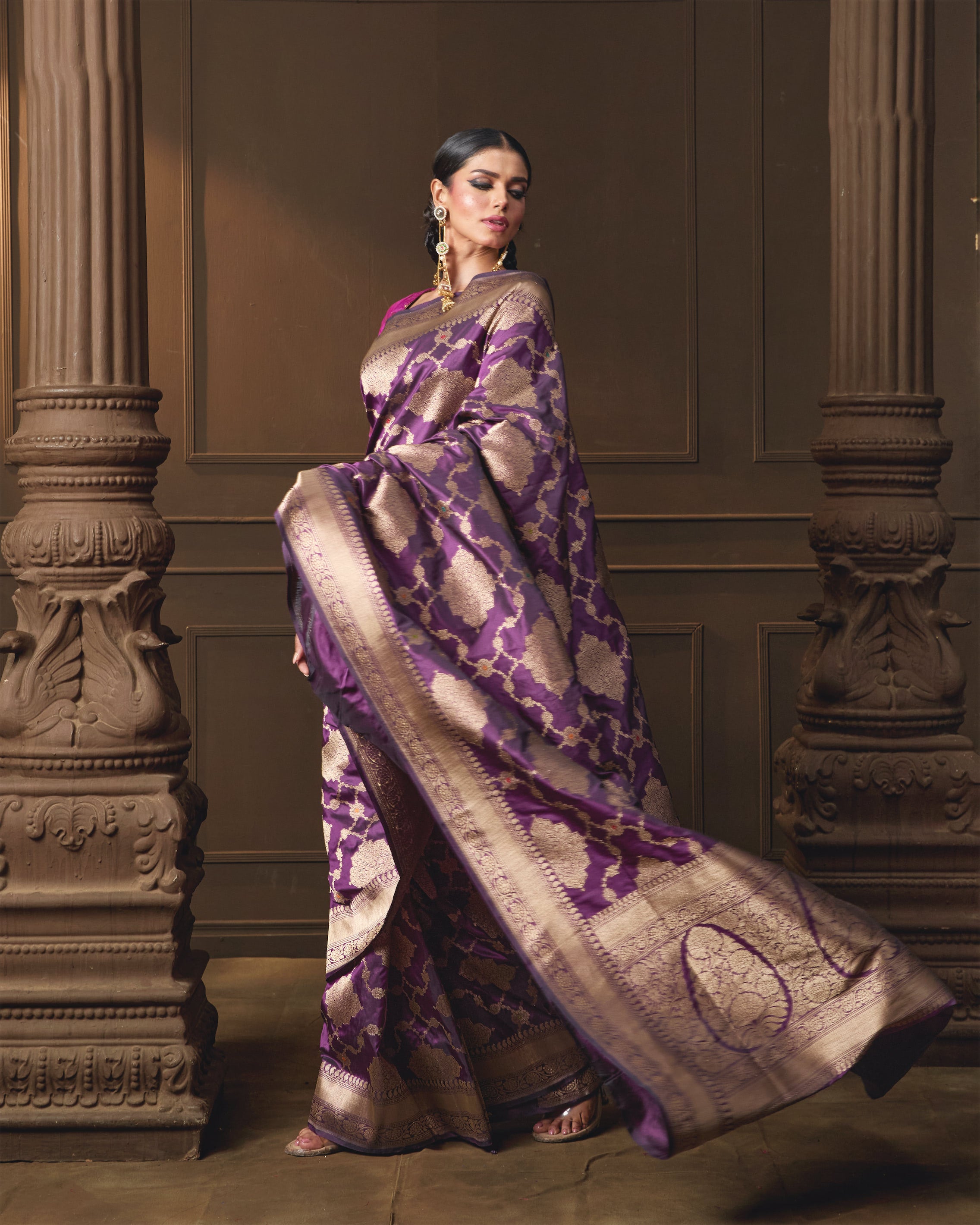 Purple Banarasi Kadua Saree with Meena & Running Blouse