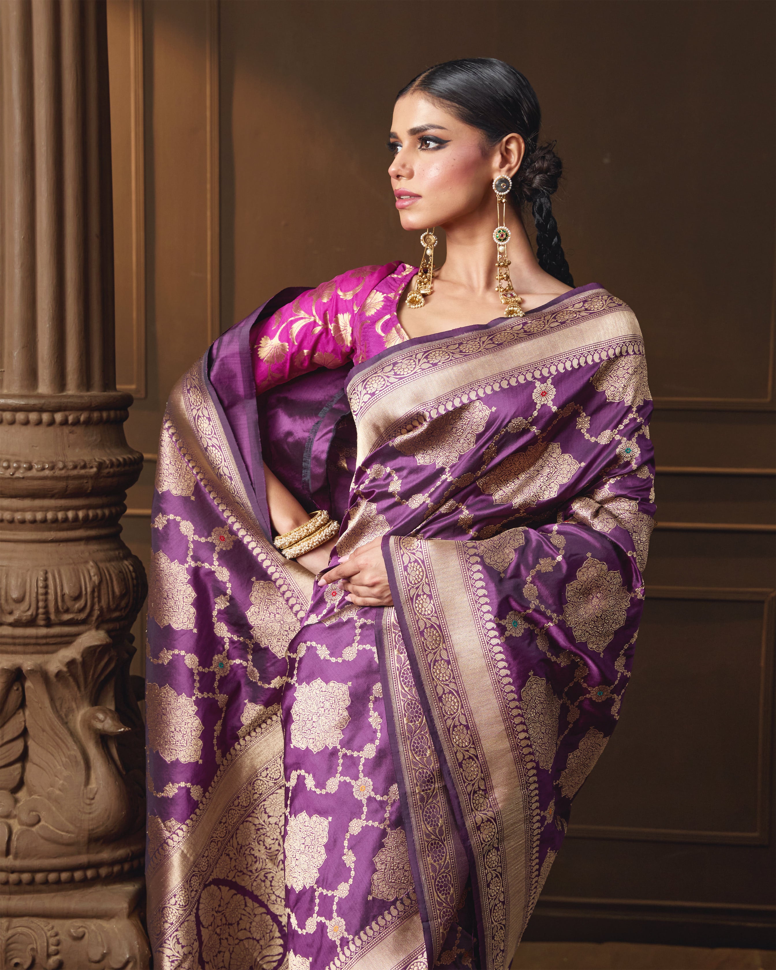 Purple Banarasi Kadua Saree with Meena & Running Blouse