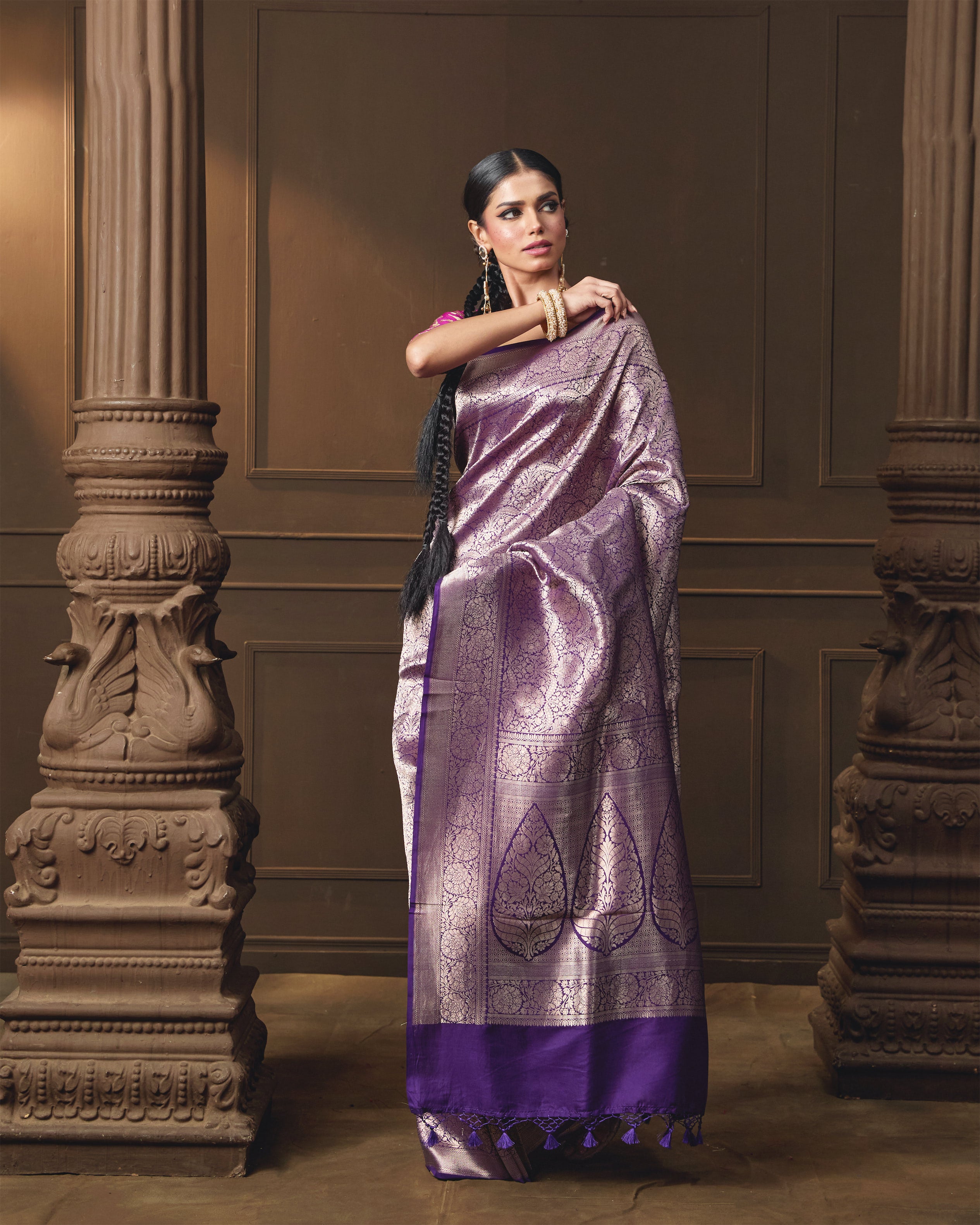 Purple Brocade Silk Saree