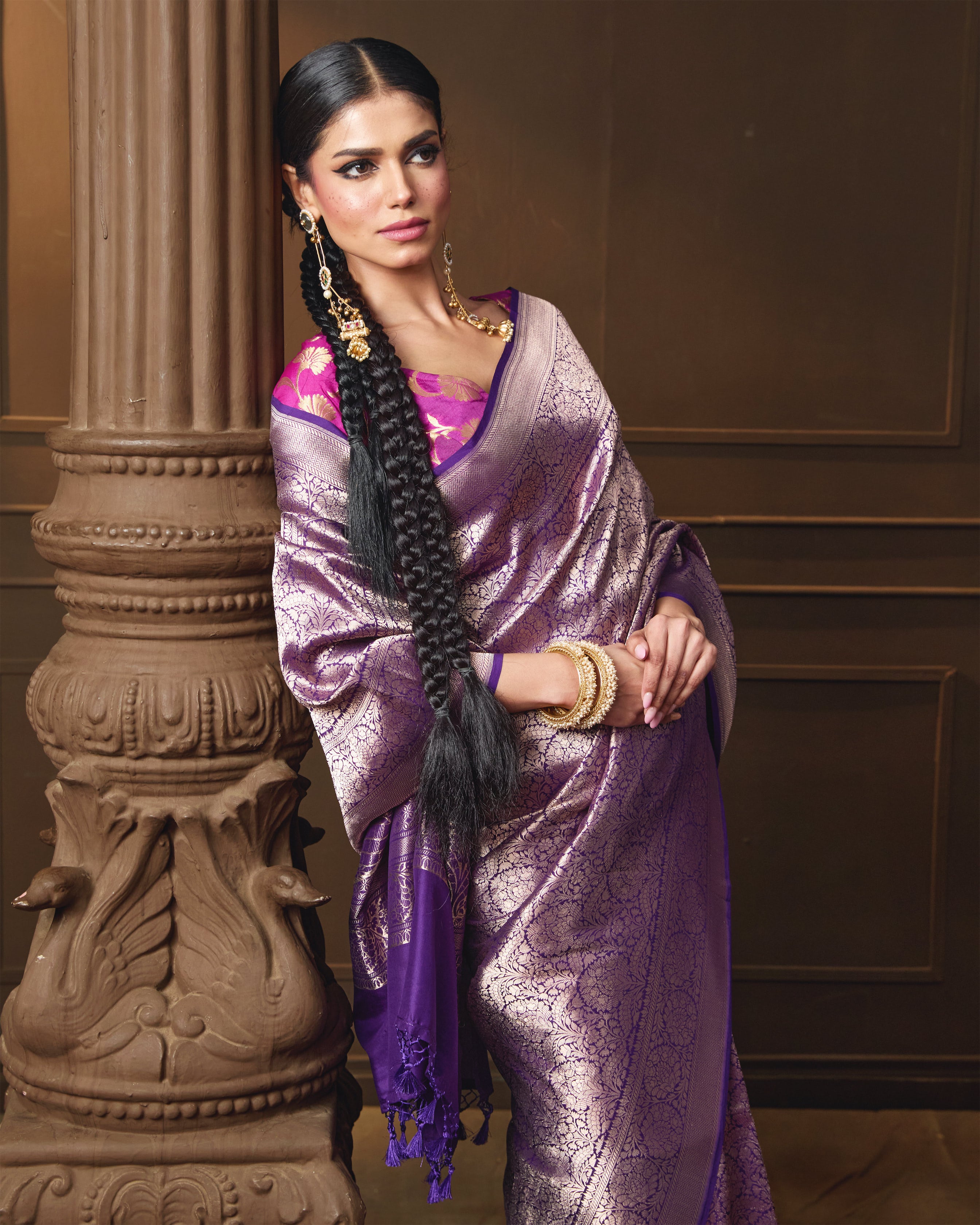 Purple Brocade Silk Saree