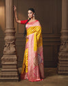 Yellow Banarasi Silk Saree with Contrast Red Border & Rangkaat Palla