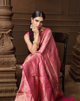 Pink Banarasi Silk Saree with Meenakari