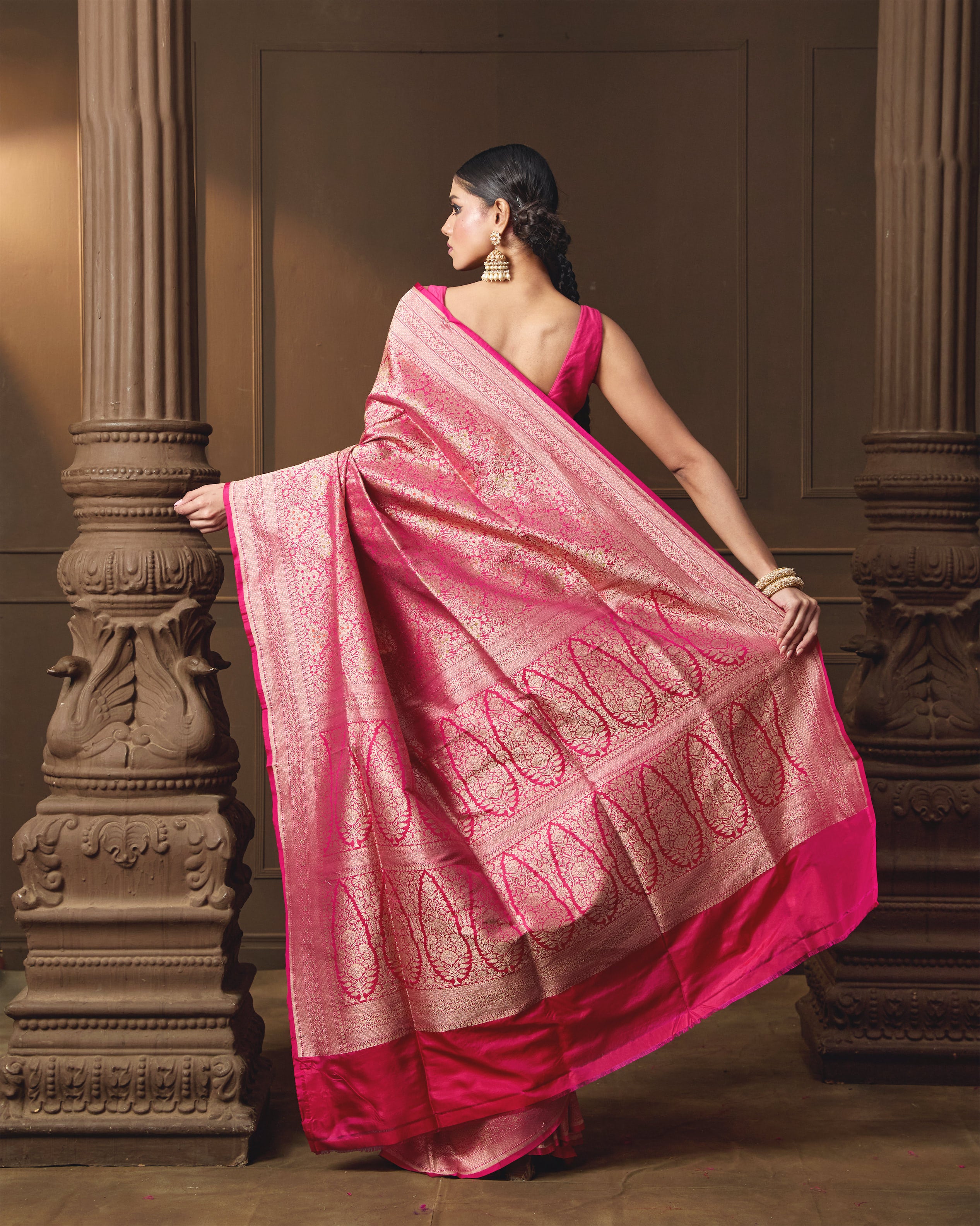 Pink Banarasi Silk Saree with Meenakari