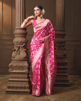 Pink Banarasi Silk Saree with Intricate Jaal Weave