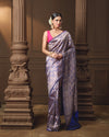 Royal Blue Banarasi Silk Saree with Rich Jaal Weave and Maroon Meena