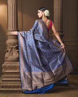 Blue Banarasi Silk Jaal Saree with Meena Work & Running Blouse