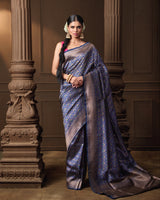 Blue Banarasi Silk Jaal Saree with Meena Work & Running Blouse