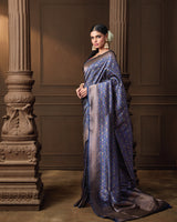 Blue Banarasi Silk Jaal Saree with Meena Work & Running Blouse