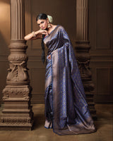Blue Banarasi Silk Jaal Saree with Meena Work & Running Blouse