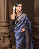 Blue Banarasi Silk Jaal Saree with Meena Work & Running Blouse