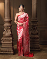 Red Jaal Banarasi Silk Saree with Running Blouse