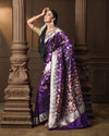 Purple Multi-Coloured Banarasi Silk Saree with Origami Weave & Running Blouse