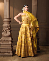 Yellow Lehenga with Meenakari, Organza Dupatta & Jaal Blouse Piece