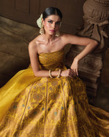 Yellow Lehenga with Meenakari, Organza Dupatta & Jaal Blouse Piece