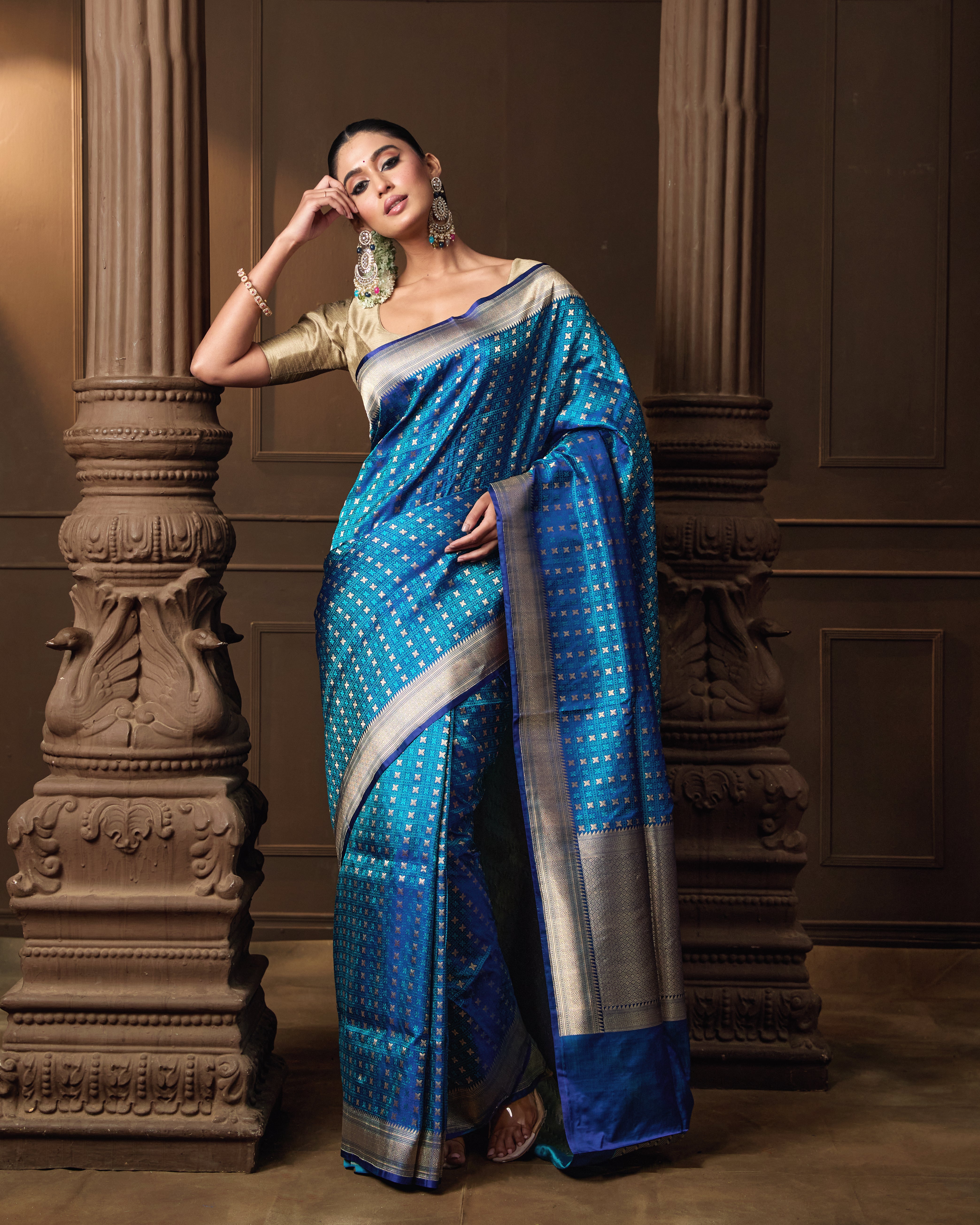 Blue Tanchoi and Zari Banarasi Silk Saree with Running Blouse