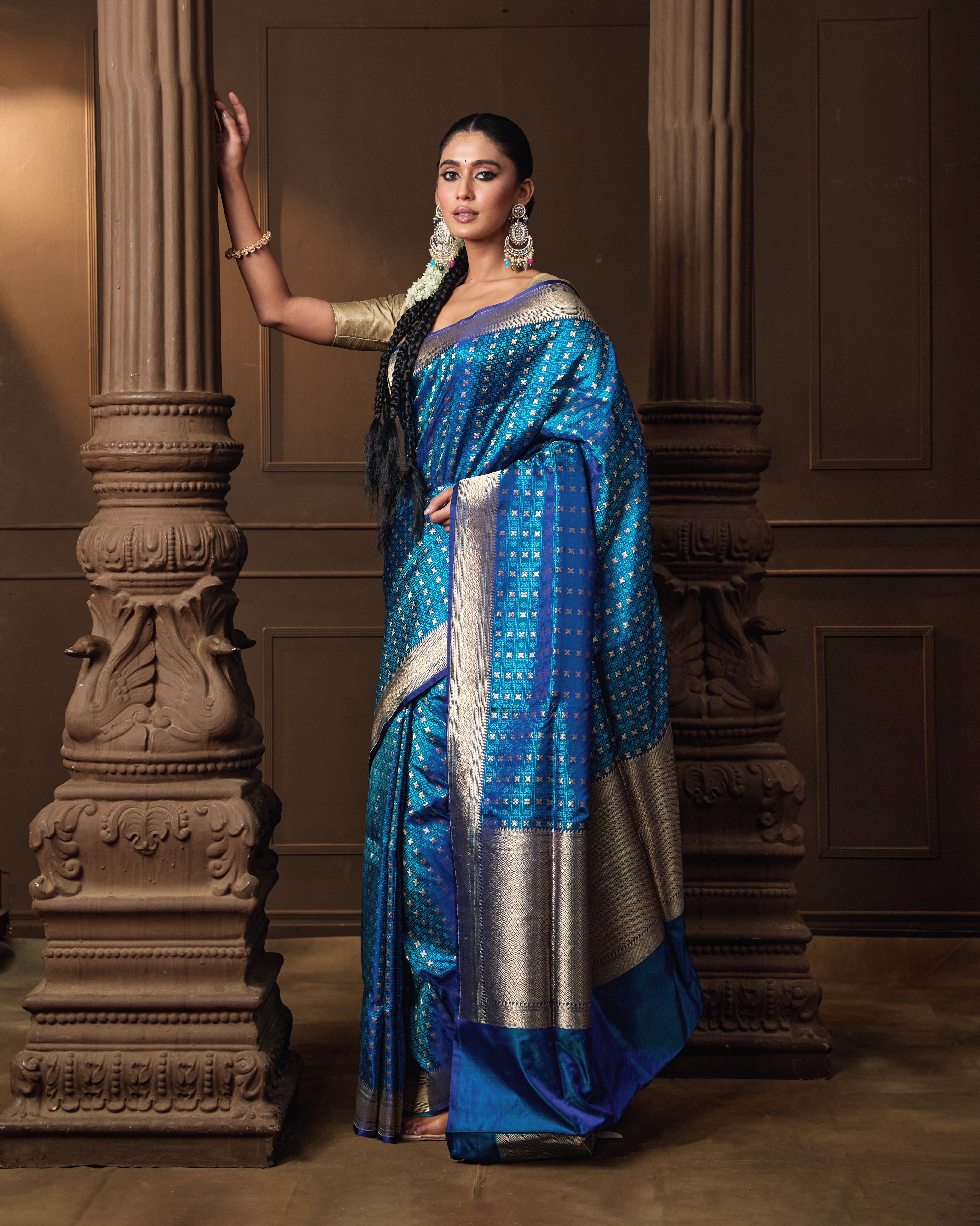 Blue Tanchoi and Zari Banarasi Silk Saree with Running Blouse