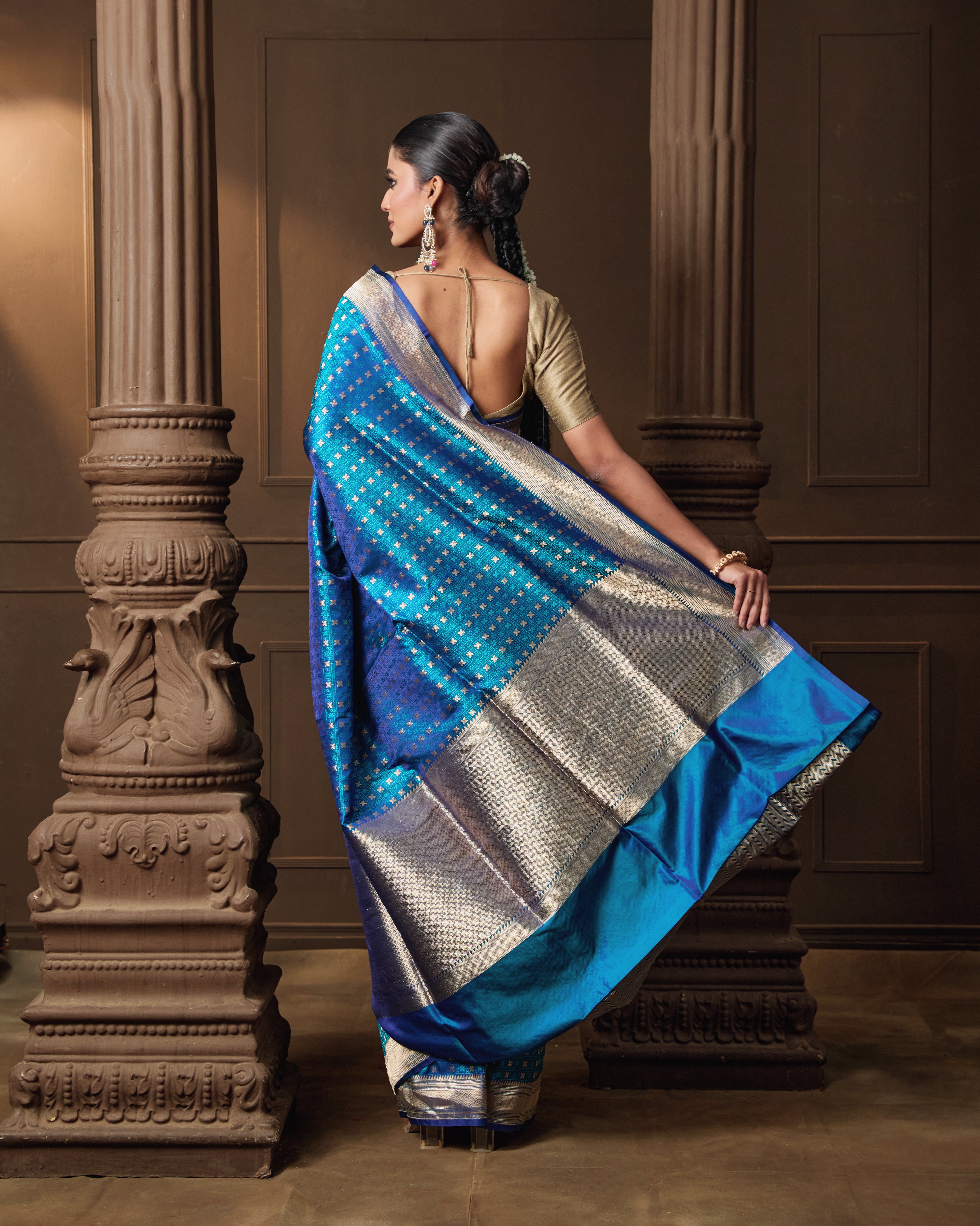 Blue Tanchoi and Zari Banarasi Silk Saree with Running Blouse