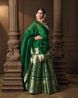 Green Summer Silk Lehenga with Banarasi Kora Dupatta & Jaal Blouse Piece