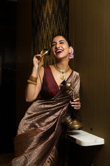Rukmini Maitra in Brown Brocade Silk Saree