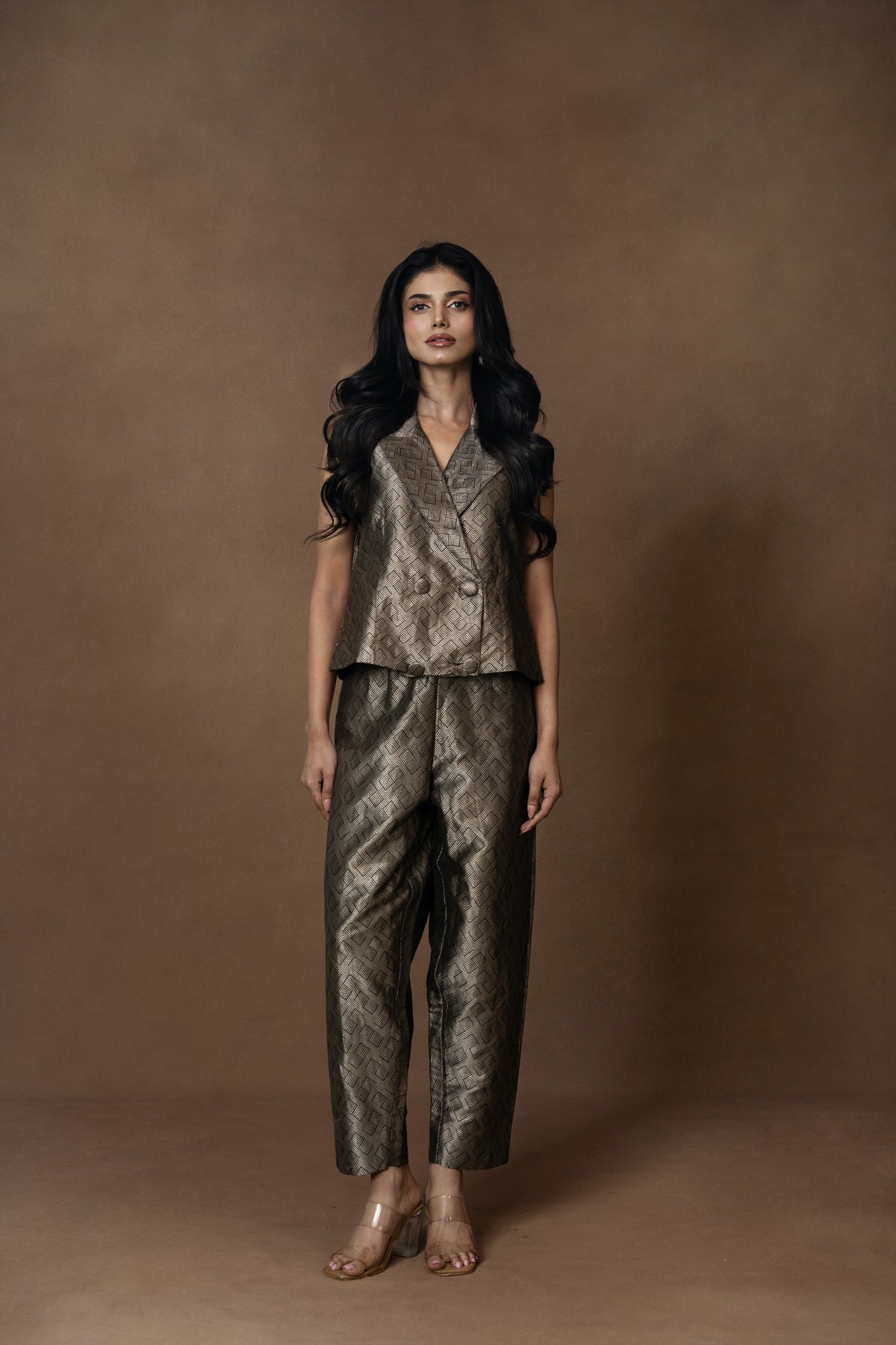 Brocade Silver Waistcoat with Barrel Pant