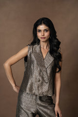 Brocade Silver Waistcoat with Barrel Pant