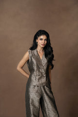 Brocade Silver Waistcoat with Barrel Pant