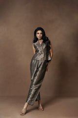 Brocade Silver Waistcoat with Barrel Pant