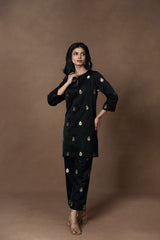 Black Gold Silver Boota Kurta Set