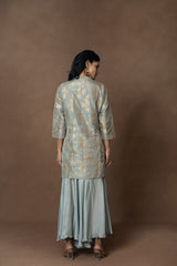 Powder Blue Silk Kurta with Drape Pant Set