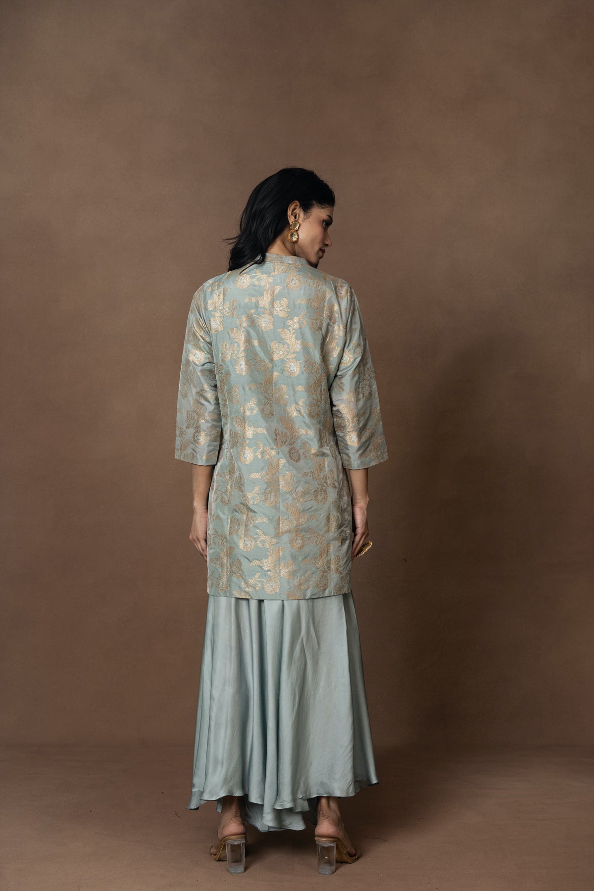 Powder Blue Silk Kurta with Drape Pant Set