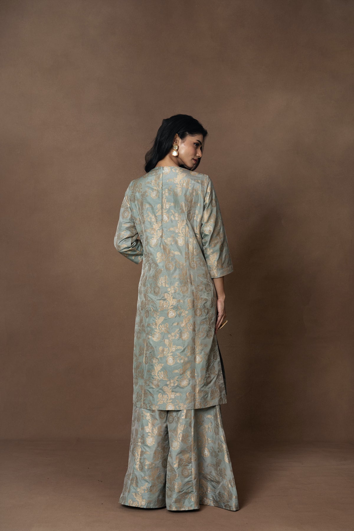 Powder Blue Silk Kurta Garara Set with Organza Duppata