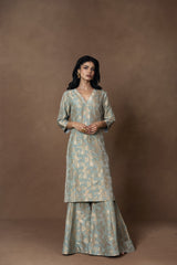 Powder Blue Silk Kurta Garara Set with Organza Duppata