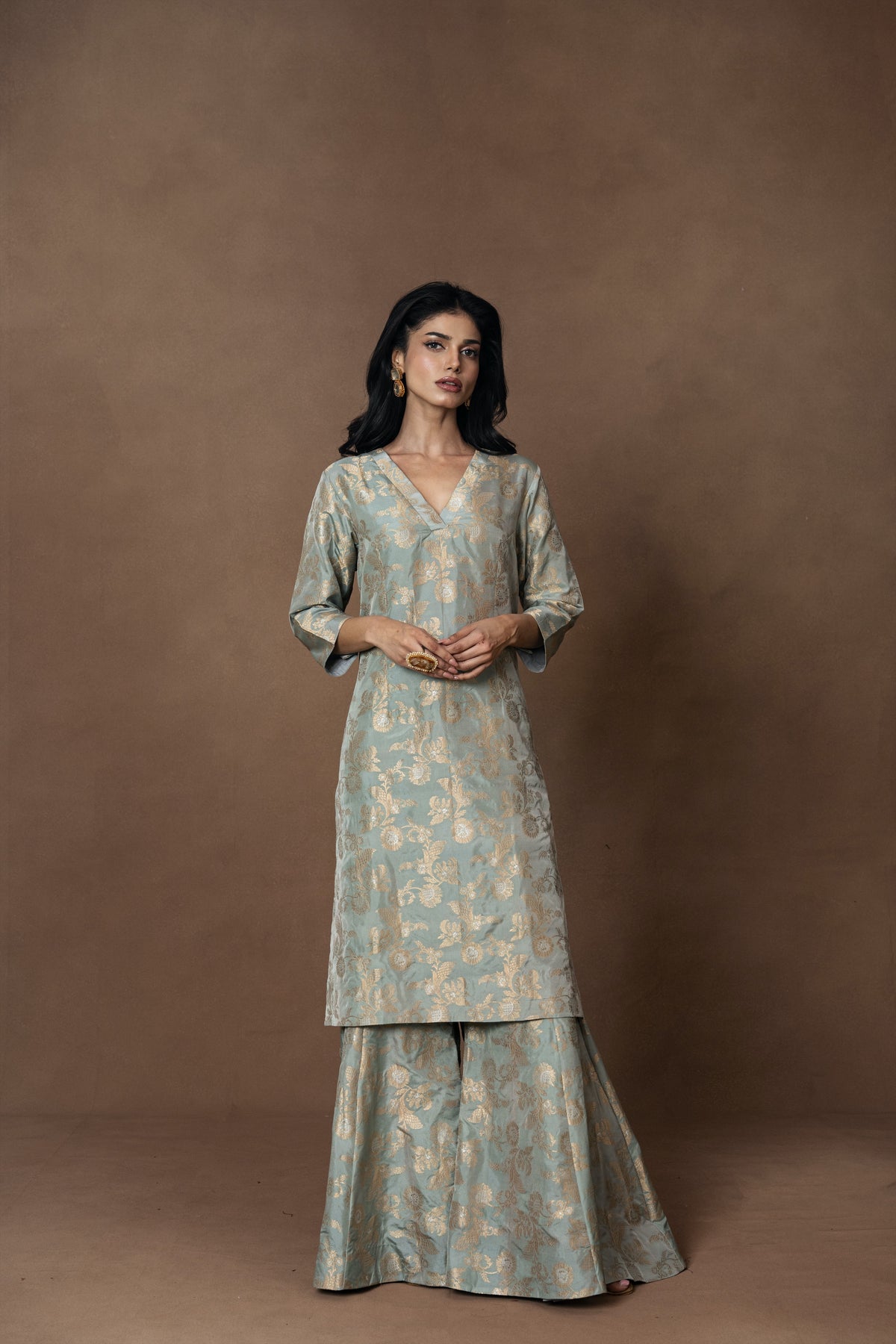 Powder Blue Silk Kurta Garara Set with Organza Duppata