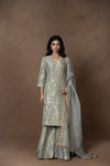 Powder Blue Silk Kurta Garara Set with Organza Duppata