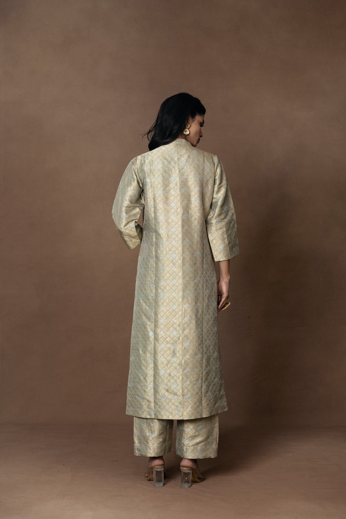 Powder Blue Brocade Kurta and Brocade Pant Set