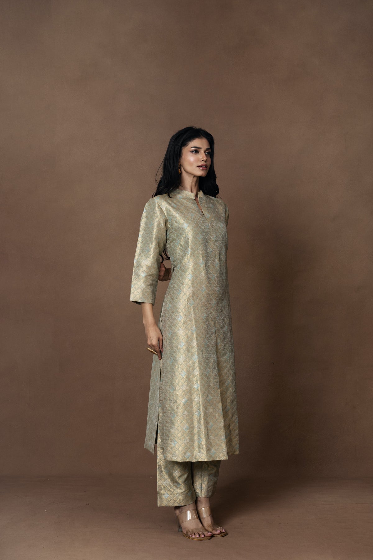 Powder Blue Brocade Kurta and Brocade Pant Set