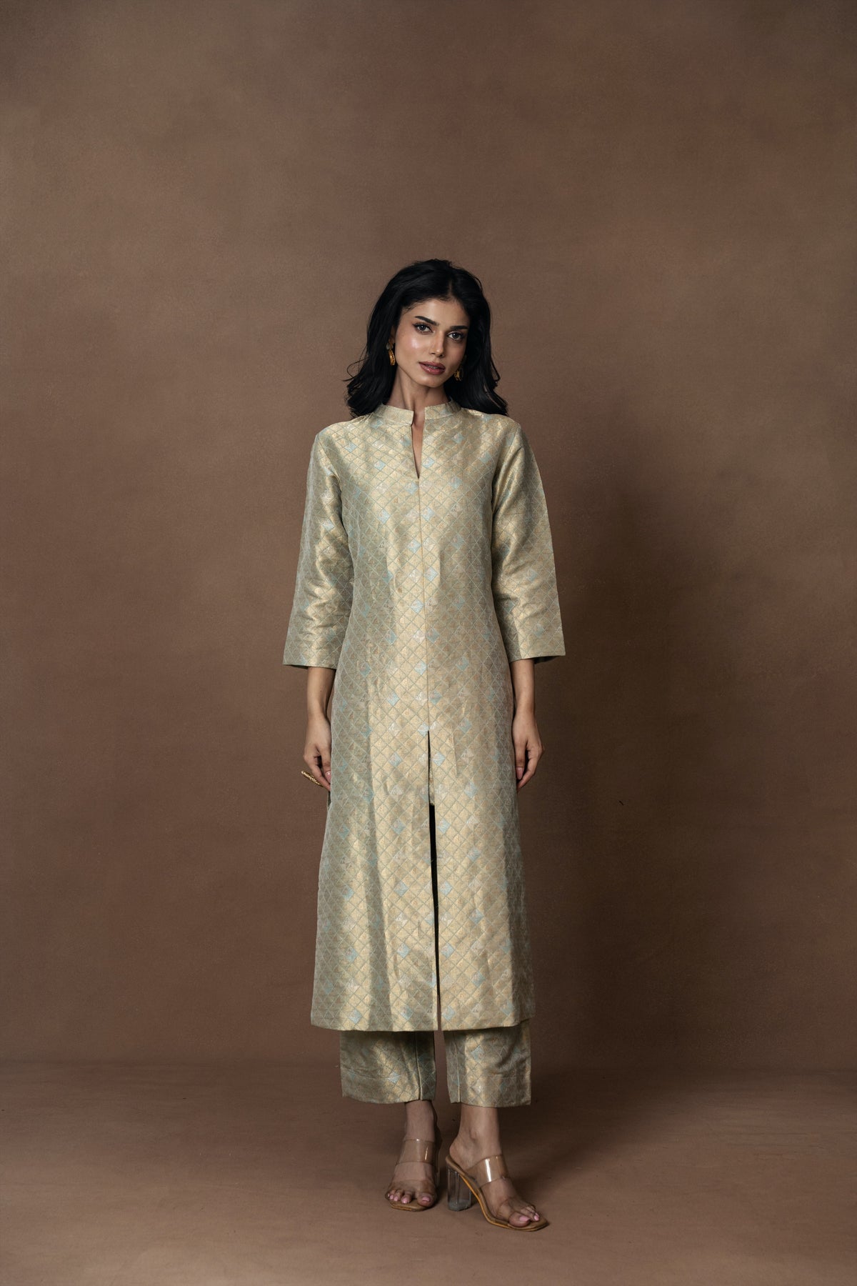 Powder Blue Brocade Kurta and Brocade Pant Set