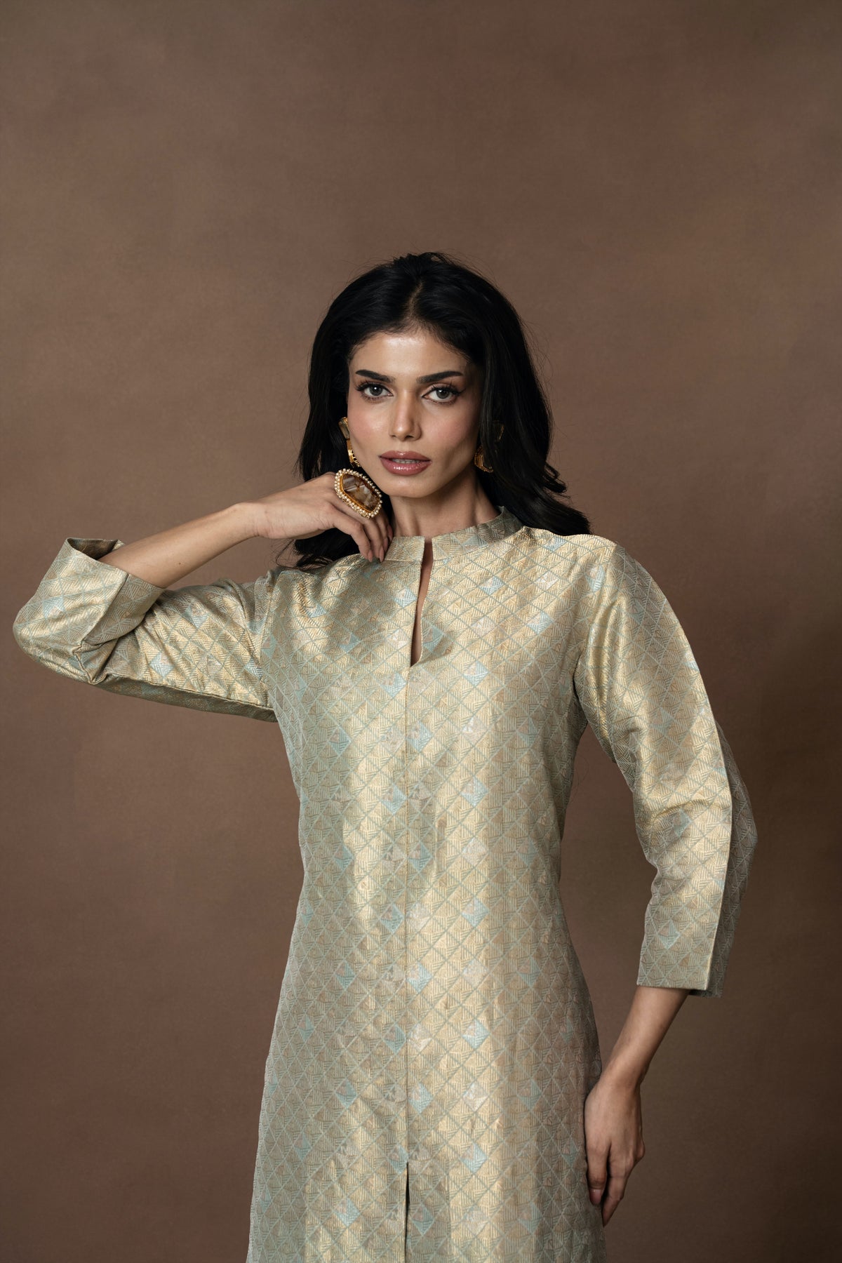 Powder Blue Brocade Kurta and Brocade Pant Set