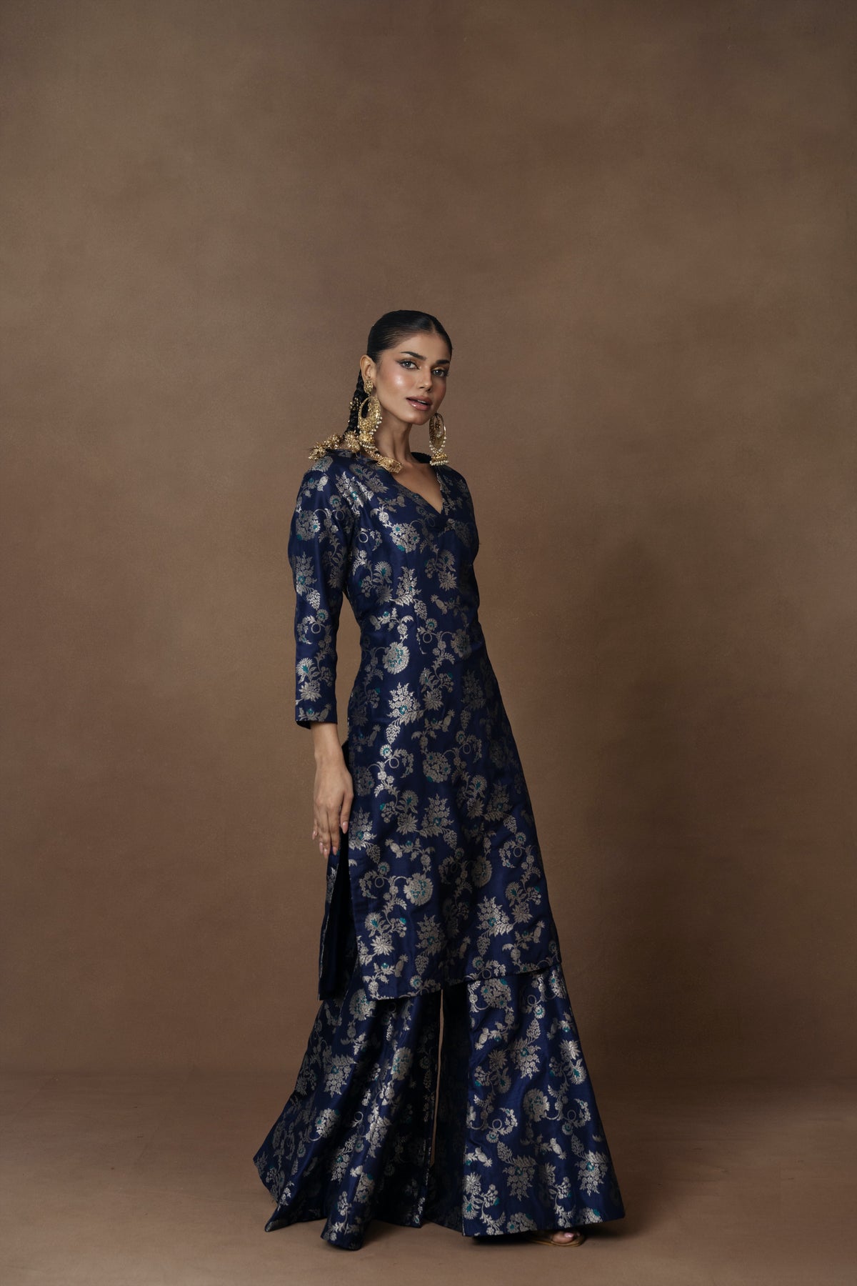 Blue Meenakari Silk Kurta Garara with Organza Duppatta