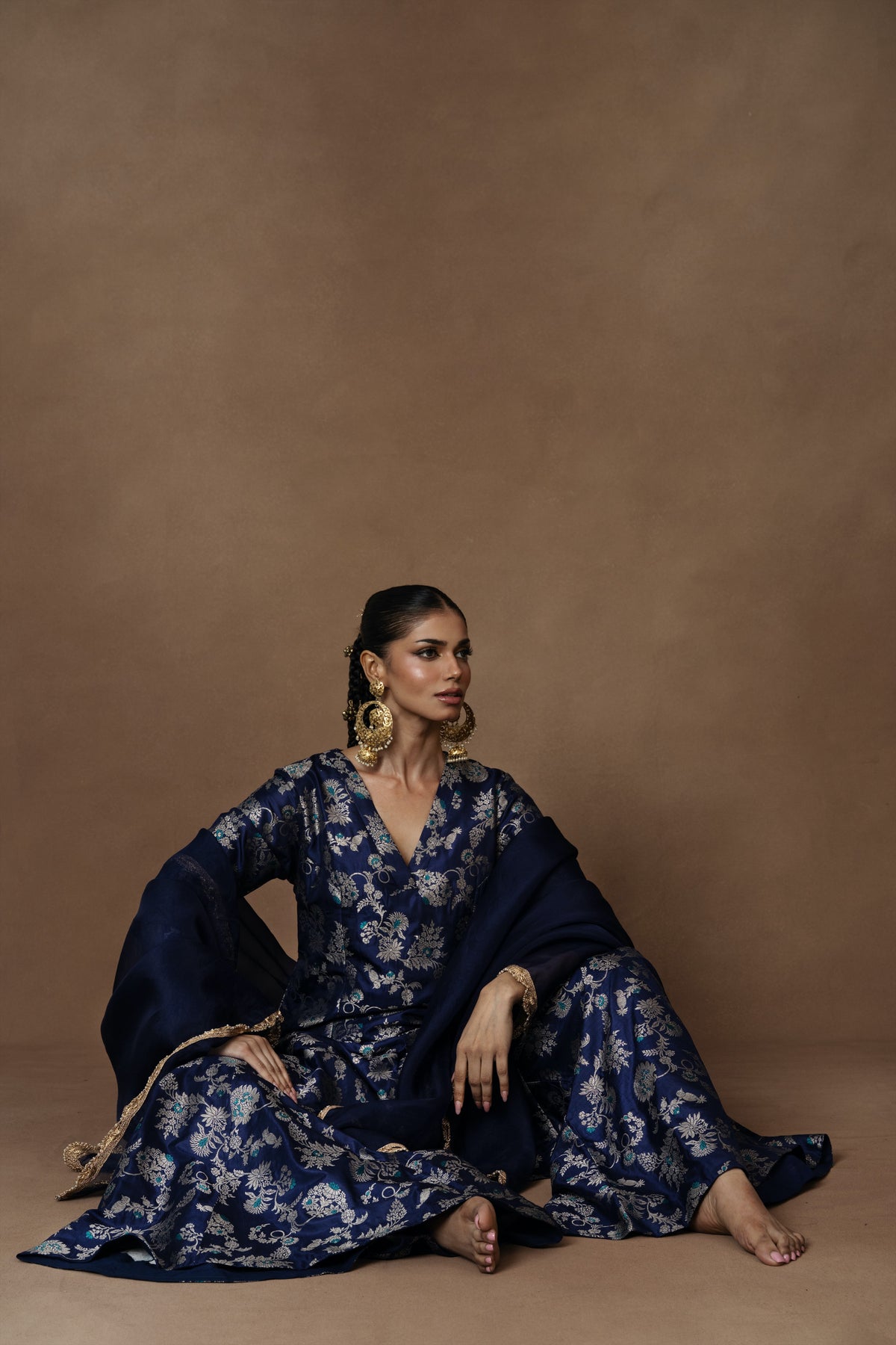 Blue Meenakari Silk Kurta Garara with Organza Duppatta