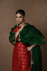 Red Banarsi Jaal Silk Kurta Set