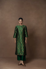 Green Banarsi Jaal Silk Kurta Set