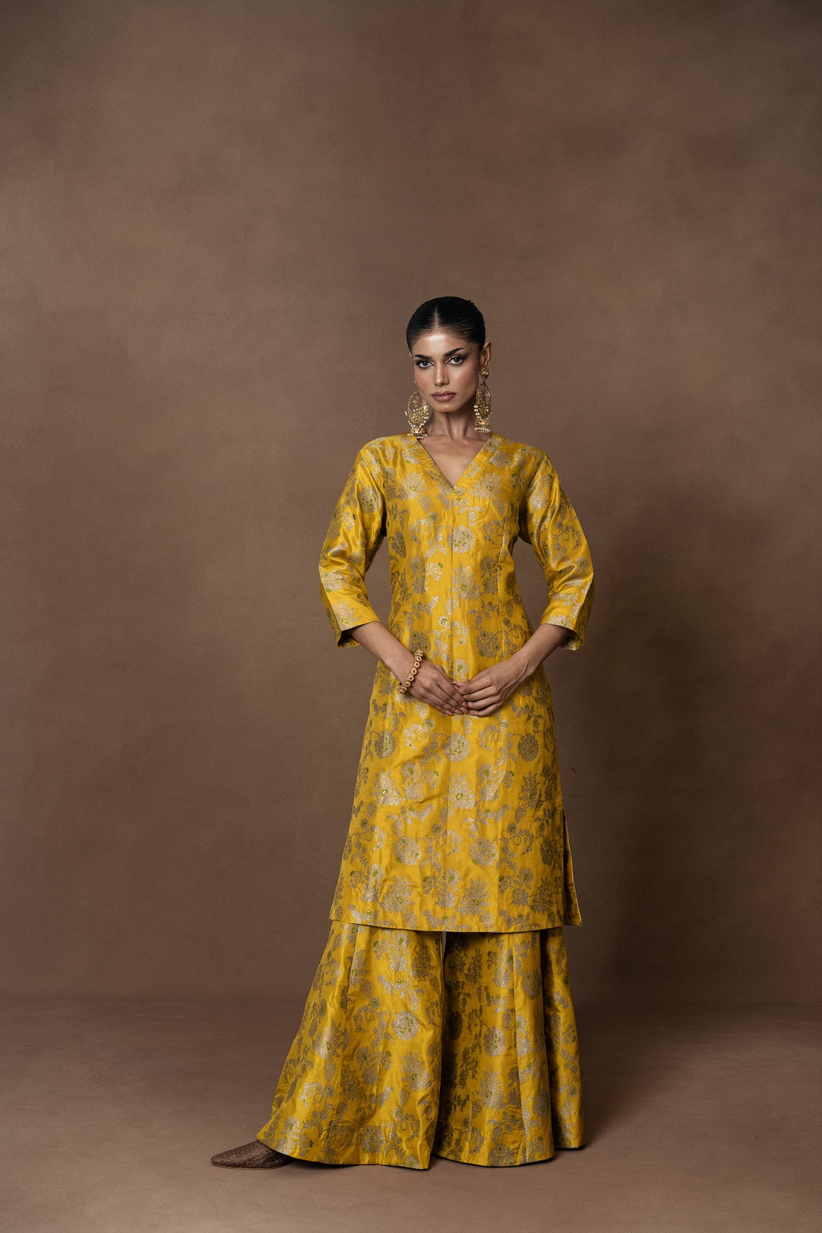 Yellow Silk Kurta Garara Set with Organza Duppata