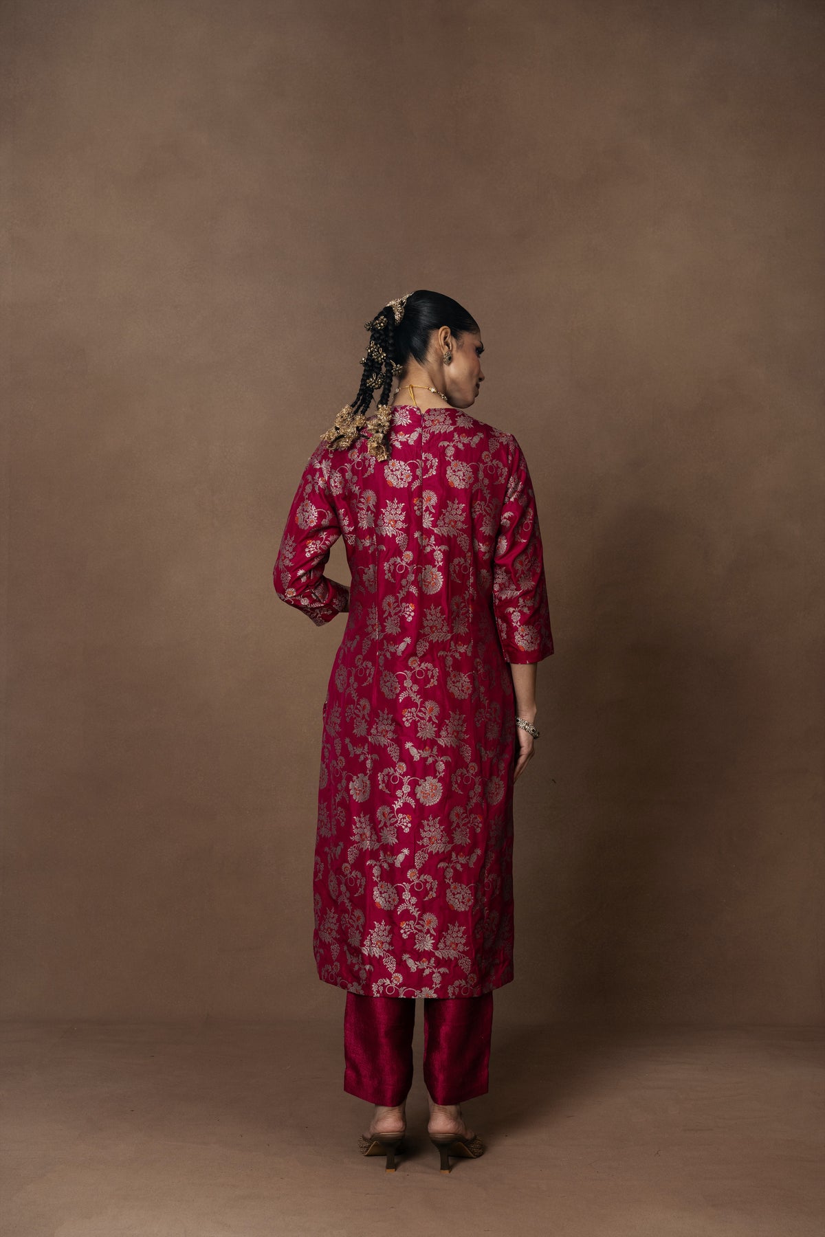 Pink Meenakari Kurta with Raw Silk Pant Set