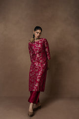 Pink Meenakari Kurta with Raw Silk Pant Set