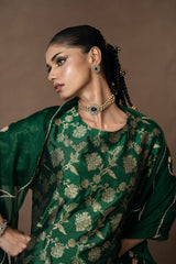 Green Floral Jaal Silk Kurta Garara with Zardosi Duppatta